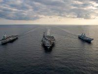 France Italy and US Naval Forces Conduct Tri-carrier Joint Operations in Ionian Sea