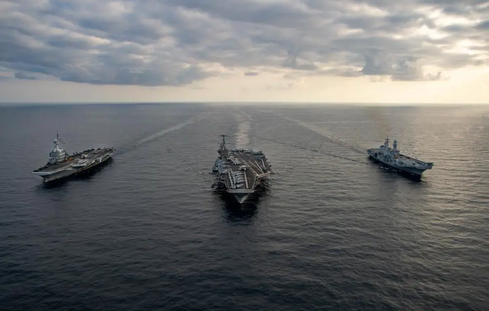 France Italy and US Naval Forces Conduct Tri-carrier Joint Operations in Ionian Sea