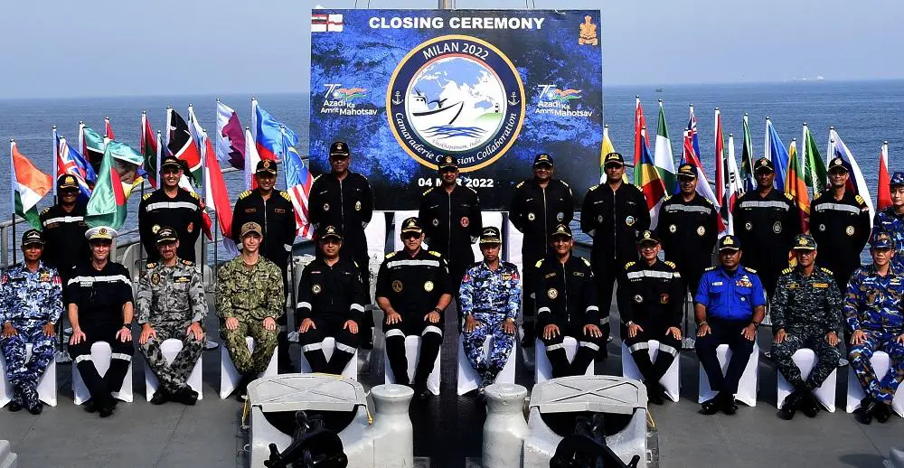 The Closing Ceremony of MILAN 22 was held in a unique format with Commanding Officers of participating ships arriving by helicopters and boats onboard INS Jalashwa at anchorage. 