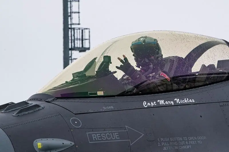 A U.S. Air Force F-16 Fighting Falcon pilot from the 480th Expeditionary Fighter Squadron at Spangdahlem Air Base, Germany, prepares to take off at the 86th Air Base, Romania, March 1, 2022.