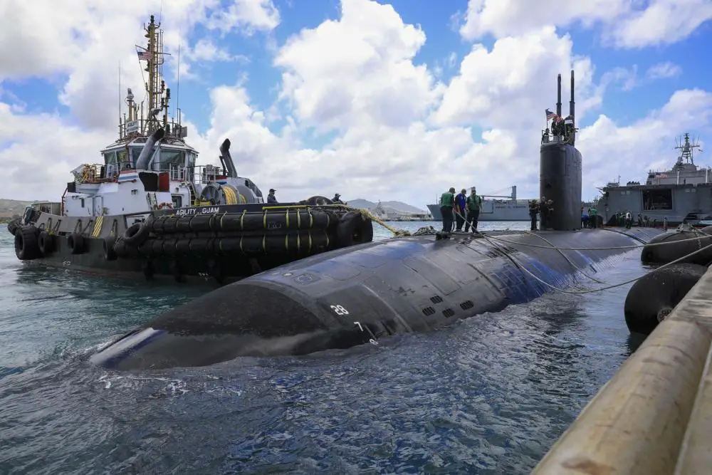 The Los Angeles-class fast-attack submarine USS Springfield (SSN 761) moors at Naval Base Guam from Joint Base Pearl Harbor-Hickam for a homeport shift, March 21.