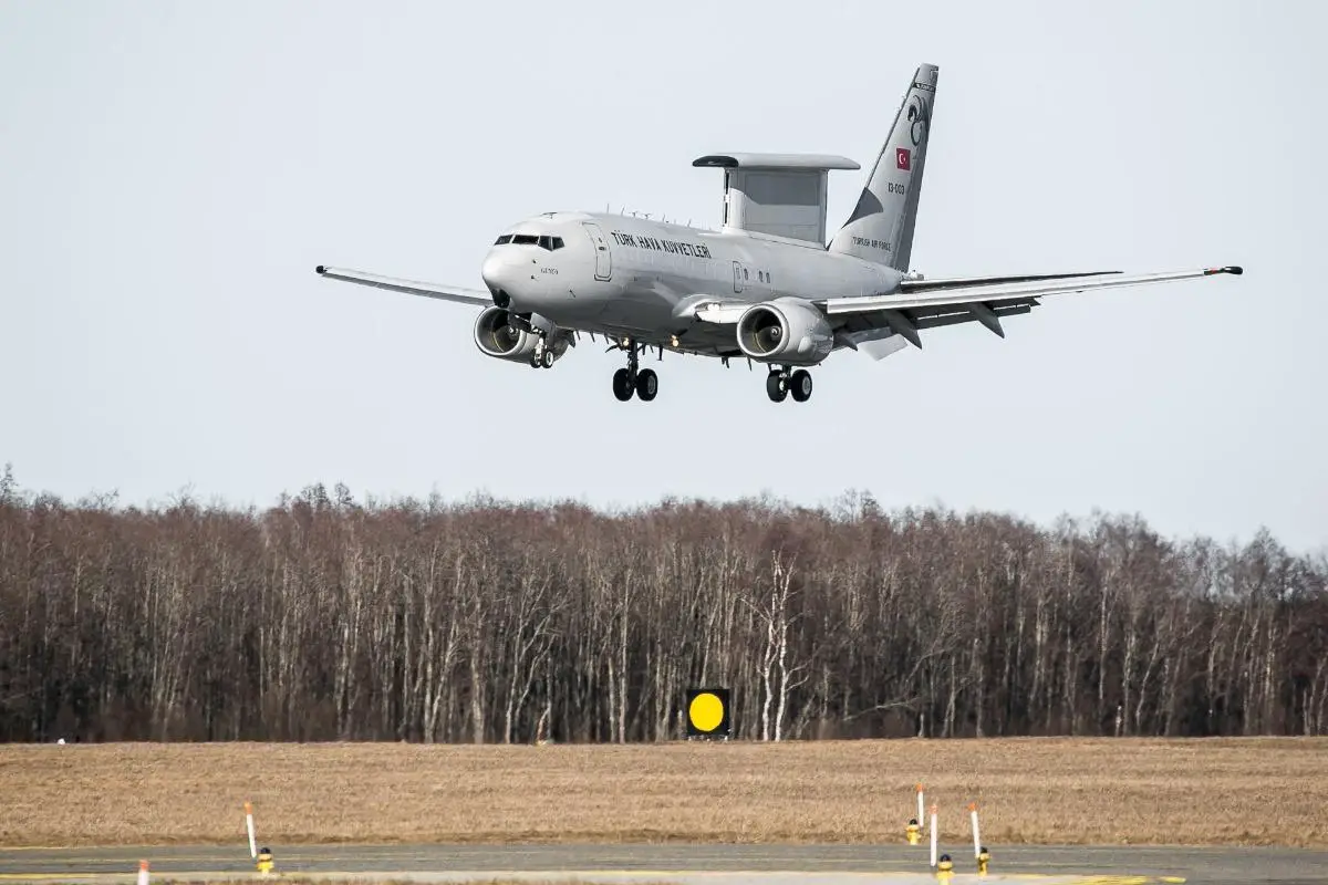 A Turkish Air Force E-7T plane took off from Geilenkirchen Air Base, Germany, flying to Estonia to support exercise Ramstein Alloy