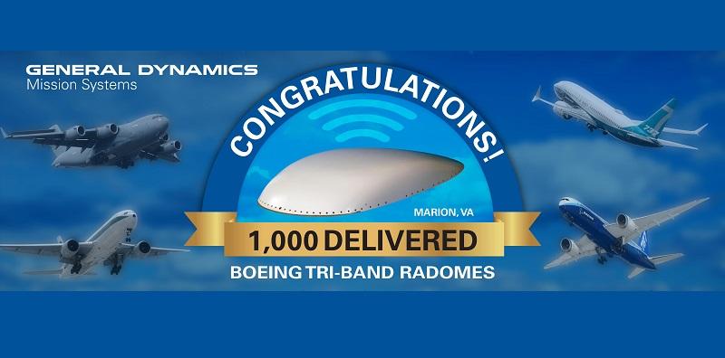 General Dynamics Delivers 1,000th Tri-band Radome for Airborne Satellite Communications
