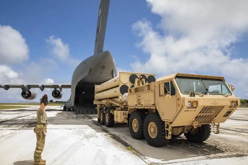 A THAAD Launcher is offloaded from a C-17 Globemaster III as part of OPERATION TALON LIGHTNING.