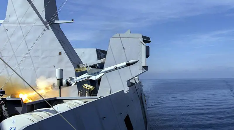 MBDA Exocet MM40 B3 anti-ship missile firing from frigate FREMM