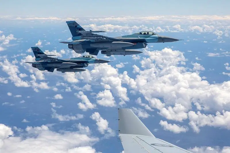 United States Air Force F-16C aircraft from the 18th Aggressor Squadron conduct air to air refuelling operations with a Royal Australian Air Force KC-30A Multi-Role Tanker Transport (MRTT) from No.33 Squadron during Exercise Diamond Shield.
