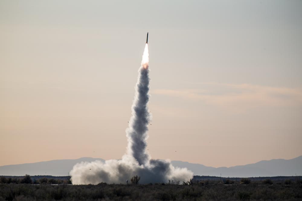 A U.S. Marine Corps M142 High Mobility Artillery Rocket System assigned to Kilo Battery, 2nd Battalion, 14th Marine Regiment, Marine Forces Reserve, fires a rocket while conducting a HIMARS rapid insertion training event during Weapons and Tactics Instructor course 2-22, Dugway Proving Ground, Utah, April 6, 2022.