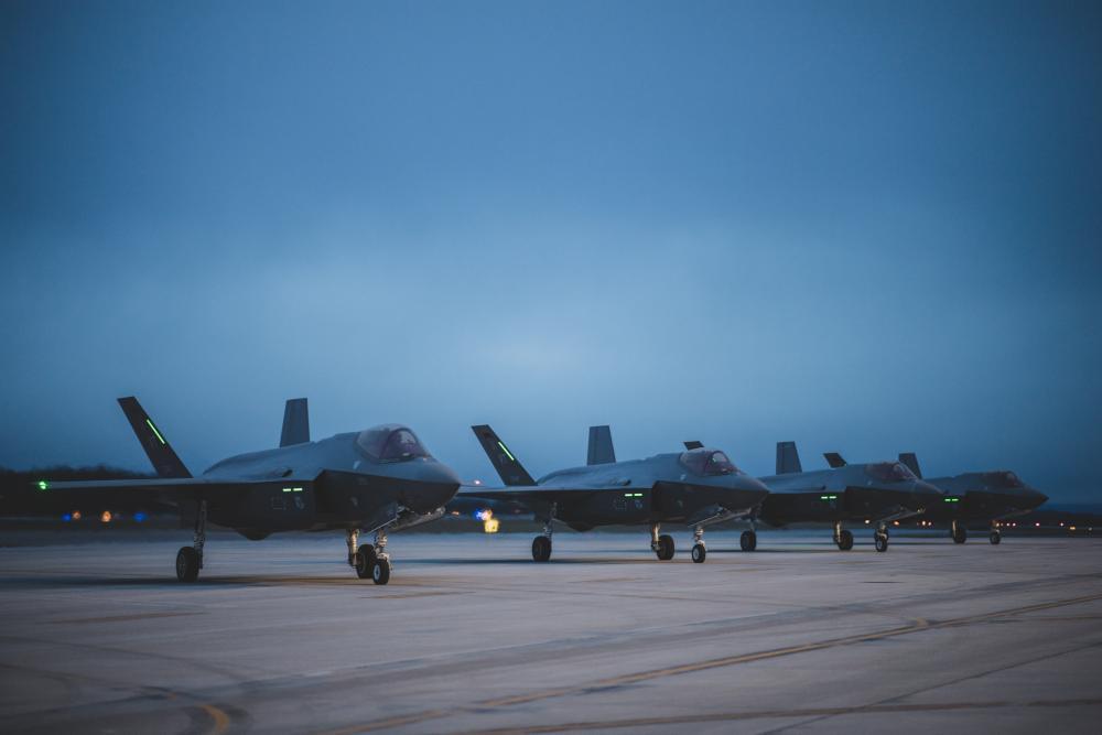 U.S. Air Force F-35A Lightning IIs assigned to the 158th Fighter Wing prepares for launch during routine flying operations at the Vermont Air National Guard Base, South Burlington, Vermont.