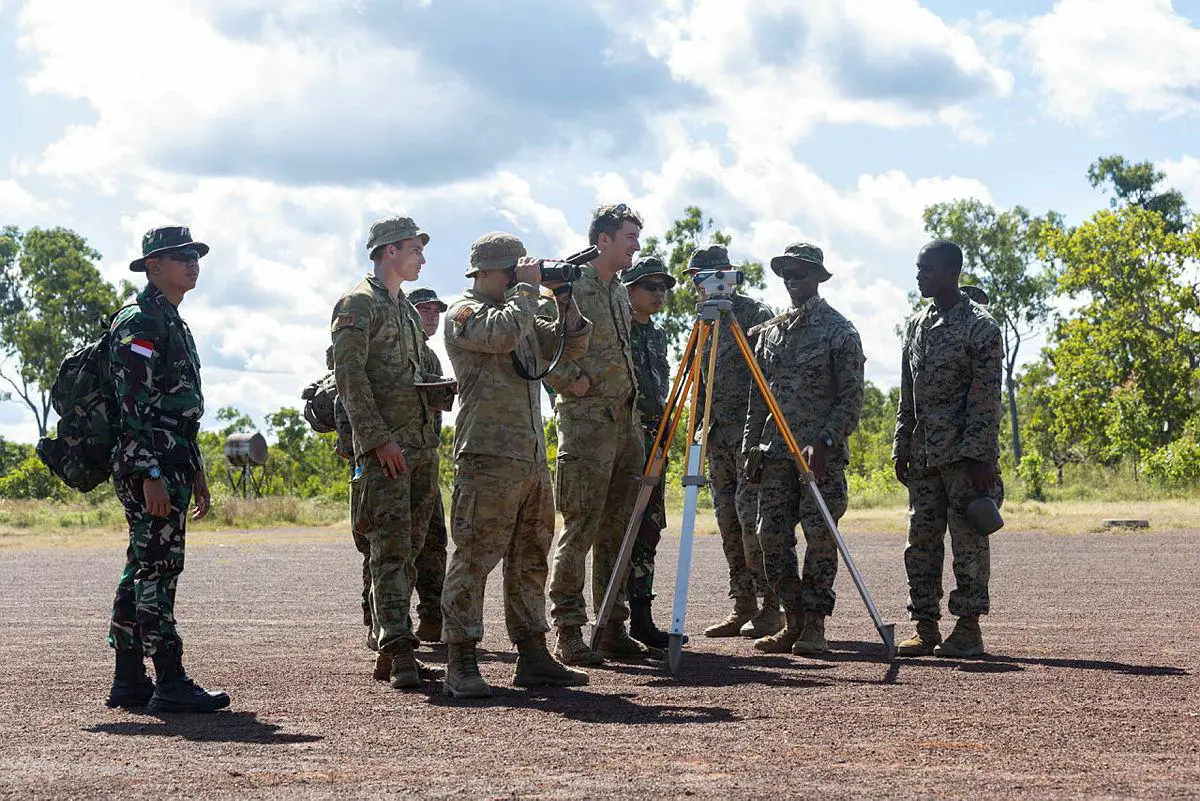 Trilateral Forces from the ADFm Marine Rotational Force-Darwin, and Indonesian National Armed Forces calculate the slope of a remote airfield runway at a remote location in Arnhem Land during Exercise Crocodile Response 22.