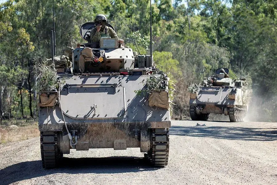 An Australian Army M113 armoured personnel carrier conducts a patrol during Exercise Talisman Sabre at Shoalwater Bay Training Area.