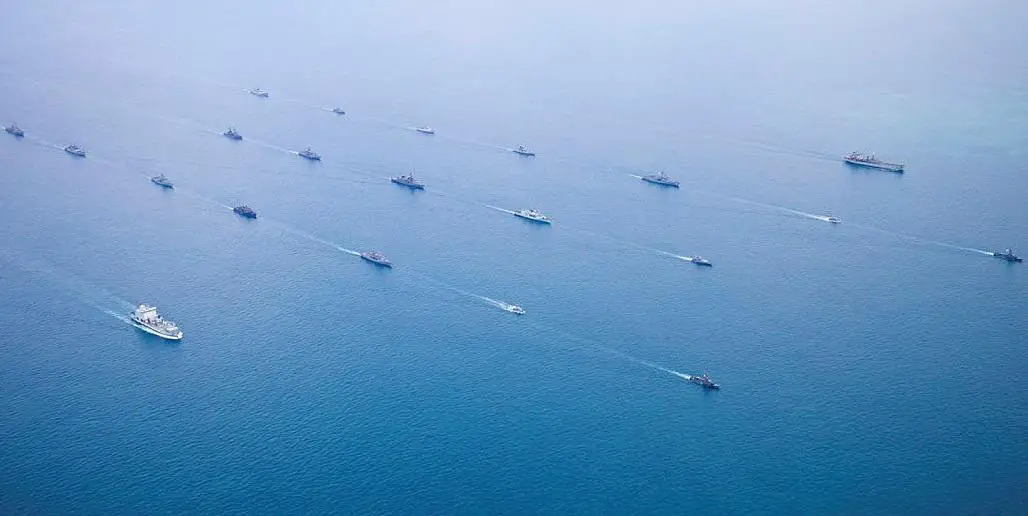 The Exercise Kakadu 2018 multinational fleet in formation off the coast of Darwin.