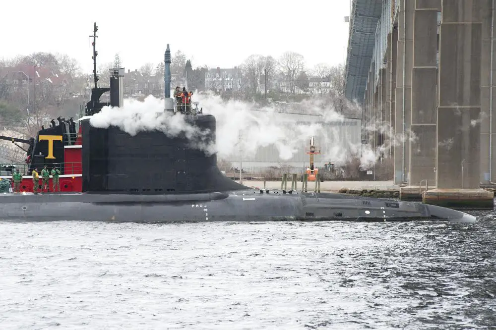 The future USS Oregon (SSN 793) makes its way under the Gold Star Bridge after departing General Dynamics Electric Boat on Tuesday, March 1, 2022 enroute to Submarine Base New London. 