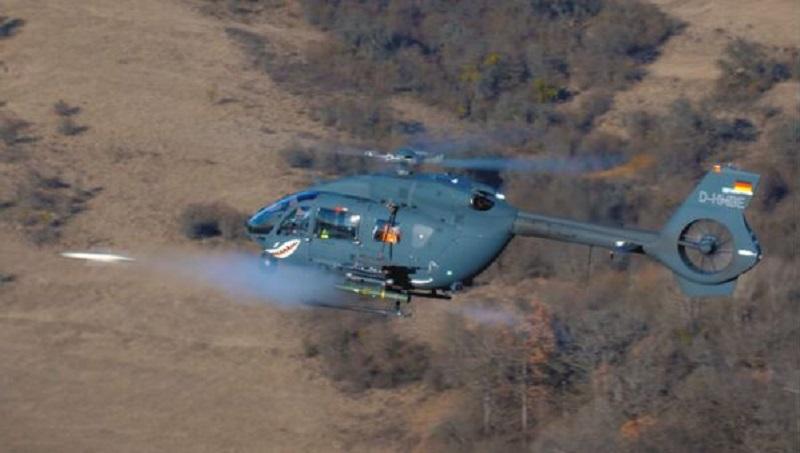 An H145M helicopter fires a Spike ER2 missile during a demonstration in Romania in January