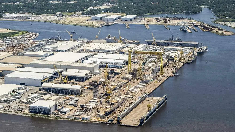 Aerial image of Ingalls Shipbuilding in Pascagoula, Mississippi.