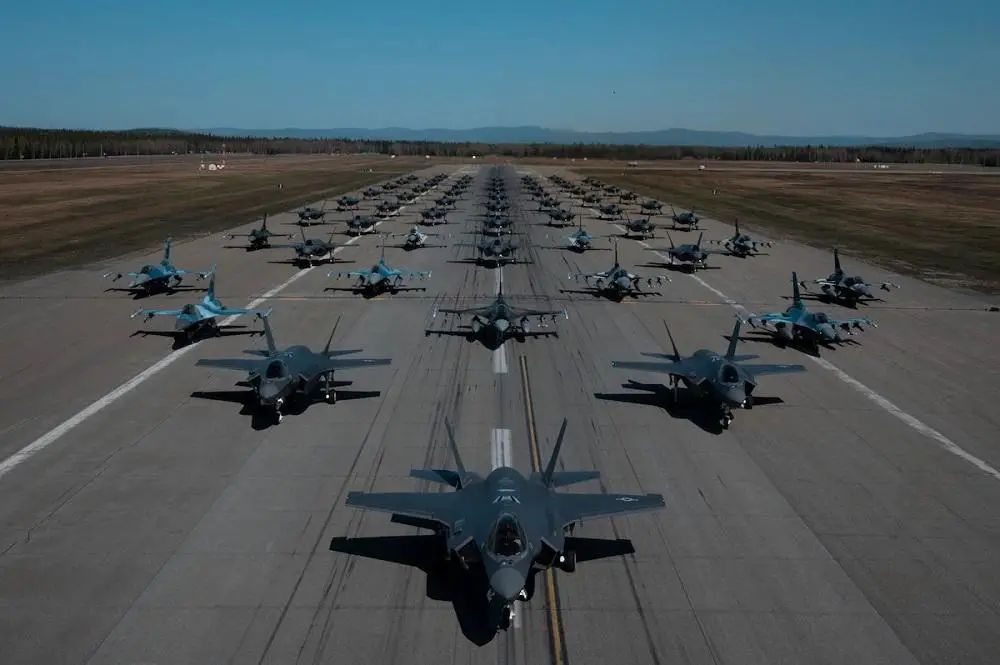 US Air Force 354th Fighter Wing Holds Elephant Walk Training Involving F-16 and F-35A Fighters