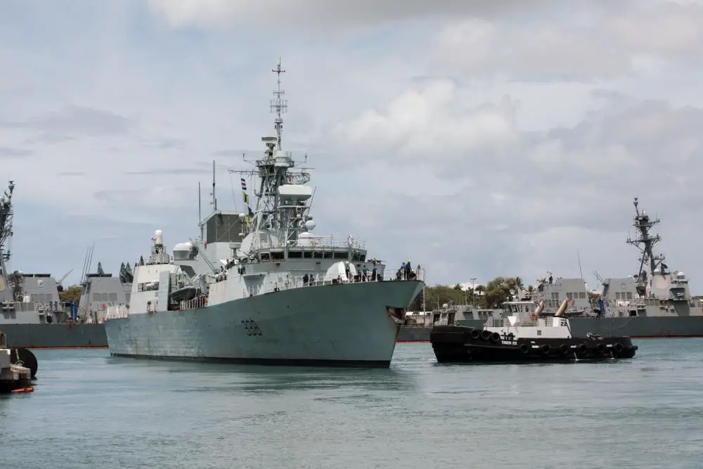Royal Canadian Navy Frigate HMCS Winnipeg Fires Harpoon Missiles During RIMPAC 2022