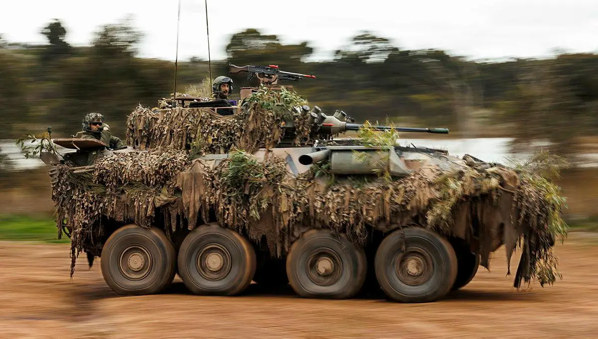 Australian Army ASLAVs (Australian Light Armoured Vehicle) on patrol during Exercise Gauntlet Strike at Puckapunyal Military Training Area, Victoria