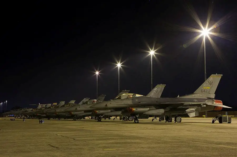 Republic of Singapore Air Force F-16Cs and F-16Ds parked on the Military Hard Stand at RAAF Base Darwin during Exercise Pitch Black 2018.