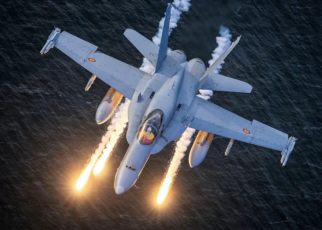 A Spanish Air Force F-18 fighter jet during aerial training drills off the Lithuanian coast on July 7. Photo by Hesja.