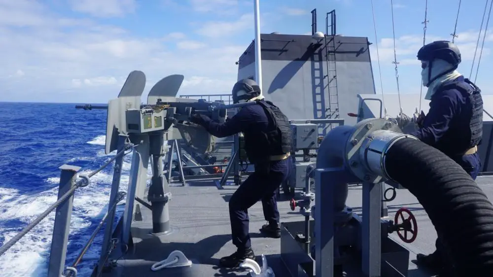 Philippine Navy frigate BRP Antonio Luna (FF 151) tests its .50-caliber machine gun as part of a live-fire exercise with partner-nation ships during the at-sea phase of the Rim of the Pacific (RIMPAC) 2022. 