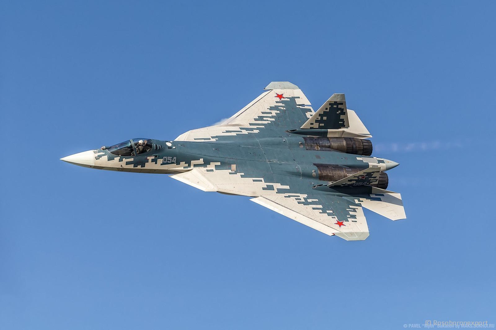 Sukhoi Su-57E Felon stealth supermaneuverable multi-role fighter aircraft.