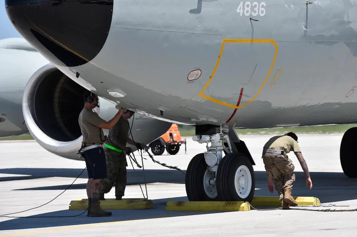 Maintenance personnel park WC-135R Constant Phoenix tail number 64-14836 after arriving at the Lincoln Airport July 11, 2022. The 55th Wing retired one of its two WC-135C/Ws in November 2020. The last one, tail number 2667, will remain operational until this fall.