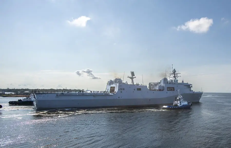 US Navy Amphibious Transport Dock Fort Lauderdale (LPD 28) Leaves HII for Commissioning
