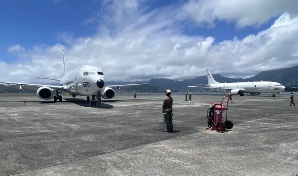Members of Patrol Squadron TEN (VP-10) maintenance team prepare to launch a P-8A Poseidon aircraft with an Air to Surface Missile (AGM-84) Harpoon used during a live fire event during Rim of the Pacific (RIMPAC) 2022.
