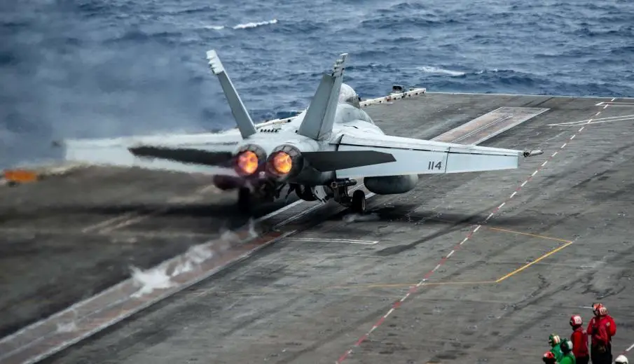 An F/A-18F Super Hornet attached to the Diamondbacks of Strike Fighter Squadron (VFA) 102 launches from the flight deck of the U.S. Navy’s only forward-deployed aircraft carrier USS Ronald Reagan (CVN 76). 