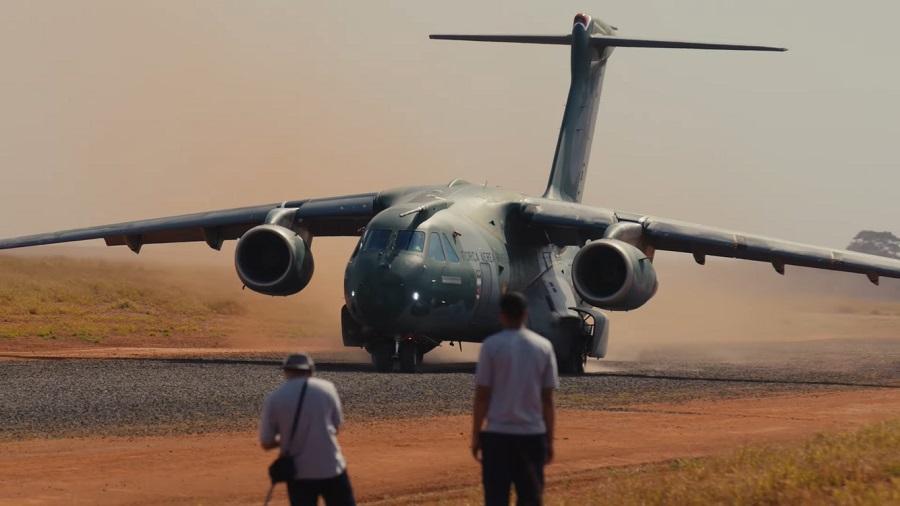 Brazilian Air Force Embraer C-390 Millennium Military Transport Aircraft Gravel Runway Testing