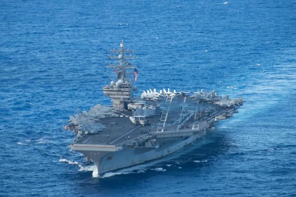 The U.S. Navy’s only forward-deployed aircraft carrier USS Ronald Reagan (CVN 76) steams in the Philippine Sea, Aug. 16.