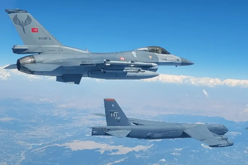 Turkish F-16 flying together with the US Air Force Bomber Task Force.