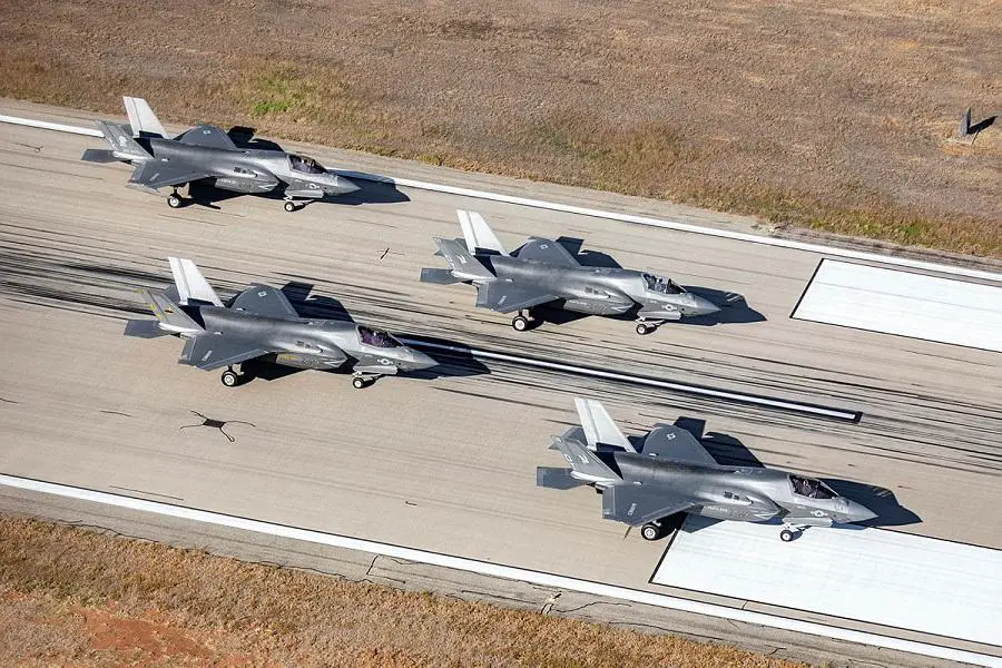 United States Marine Corp F-35B Lightning ll aircraft from Marine Fighter Attack Squadron's 121 and 242 participate in an Elephant Walk on the RAAF Base Tindal flight line for Exercise Pitch Black 2022.