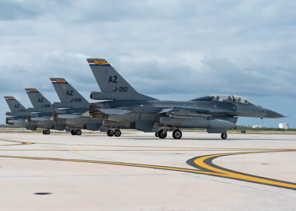 Four F-16 Fighting Falcons from Morris Air National Guard Base wait at the End of Runway for their turn to takeoff from Naval Air Station Key West, Florida. This is the last temporary duty that the RNLAF will make with the 162nd Wing before they return to the Netherlands. 