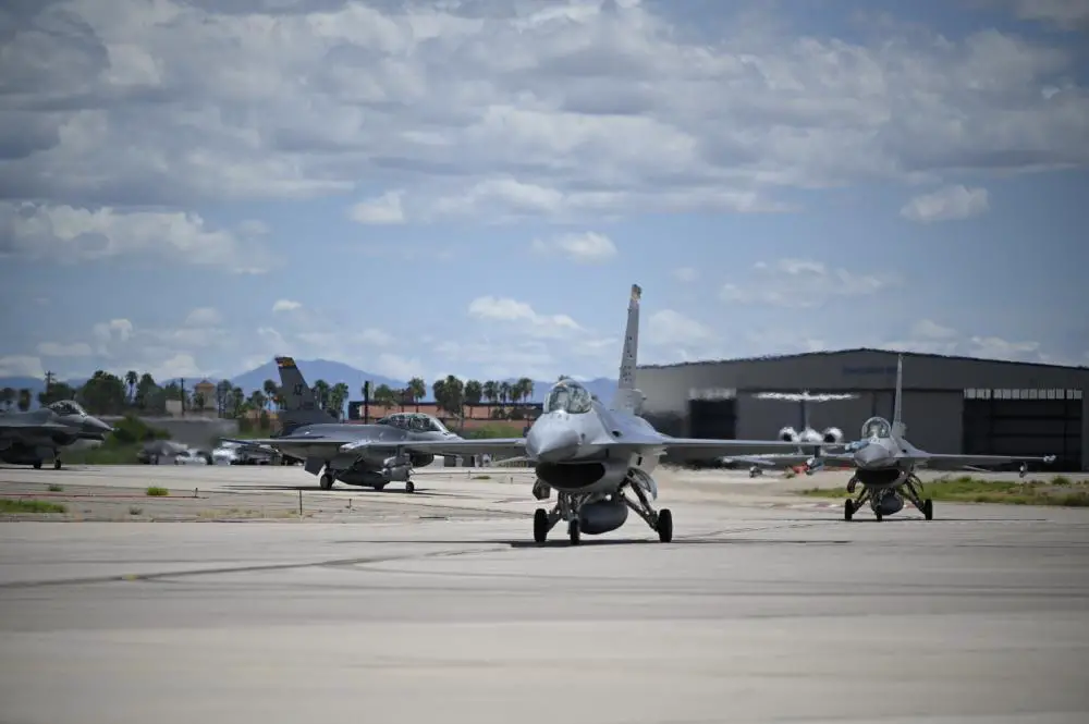The last four F-16s belonging to the Royal Netherlands Air Force taxi after landing here today at the Morris Air National Guard Base in Tucson. The Dutch were the first in a long line of foreign partners to train at Morris ANG Base, flying an average of 2,000 hours per year.