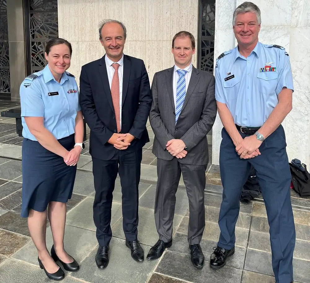 From left to right: - SQNLDR Rebecca Bunting, Resident RNZAF Officer in Australia, Contract Relationship Manager - Sébastien Jaulerry, Safran Helicopter Engines EVP Support and Services - Cedric Jochum, Safran Helicopter Engines Australia Managing Director - WGCDR Glen Graham, Resident RNZAF Officer in Australia, Air Adviser