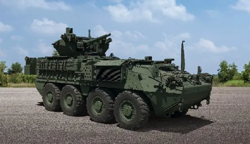 Stryker Double V hull infantry carrier vehicle fitted with Samson 30mm weapon station