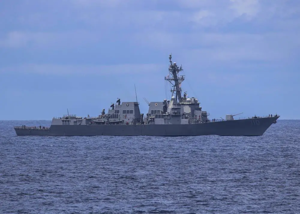 Arleigh Burke-class guided-missile destroyer USS William P. Lawrence (DDG 110) sails in formation during Pacific Dragon 2022, Aug. 12. 