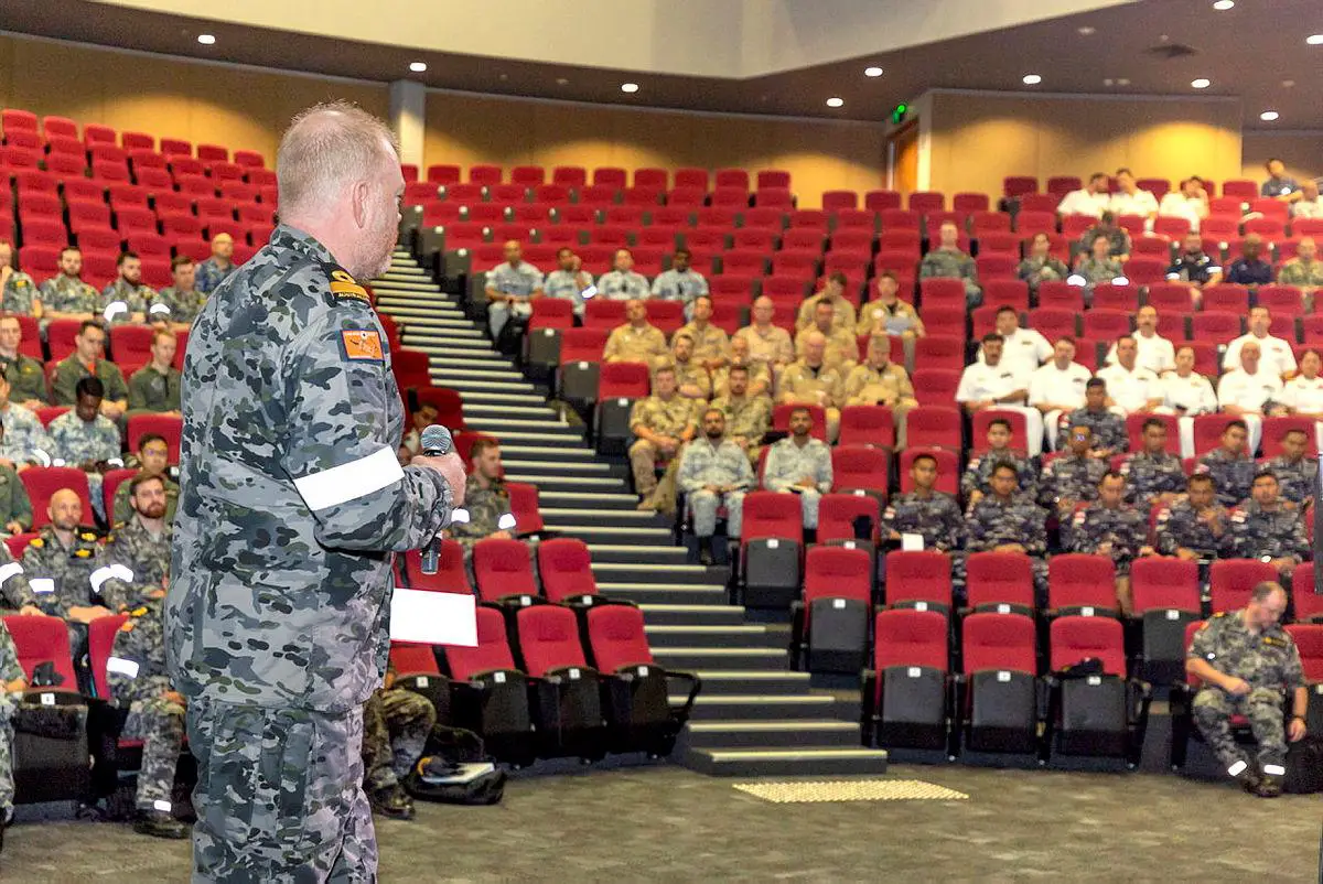 Commodore Flotillas, Commodore Paul O’Grady, DSM, CSM, RAN, welcomes international participants for Excercise Kakadu 2022, held at the Darwin Convention Centre, Darwin.