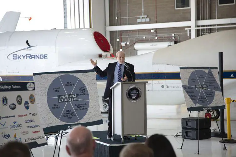 George Rumford, acting director and principal deputy, TRMC, delivers comments during SkyRange fleet expansion ceremony.