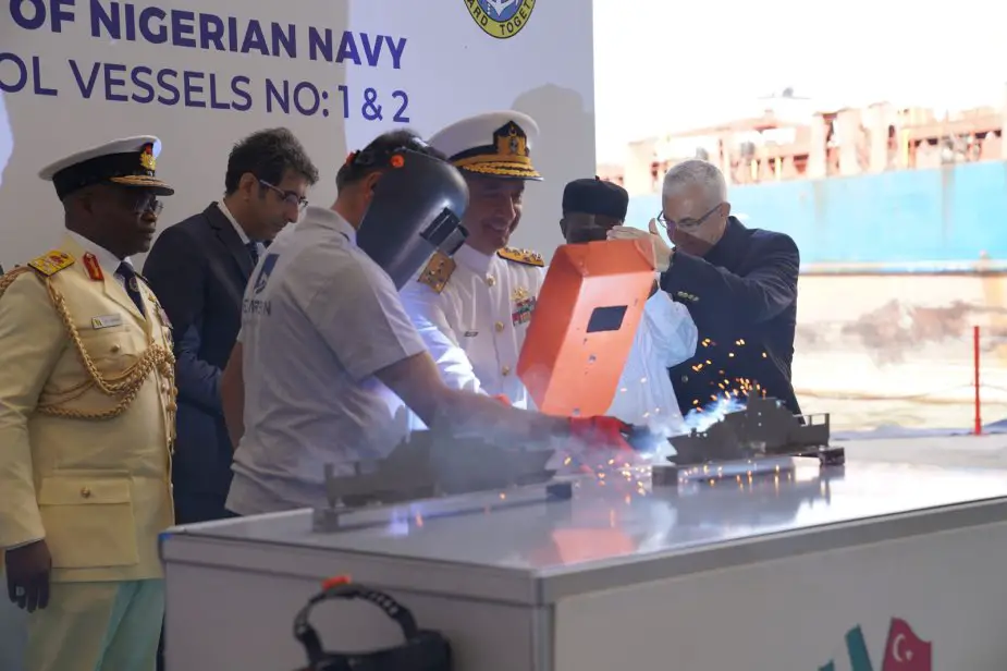 Keel laying ceremony for the future Nigerian Navy's 76m Offshore Patrol Vessel.