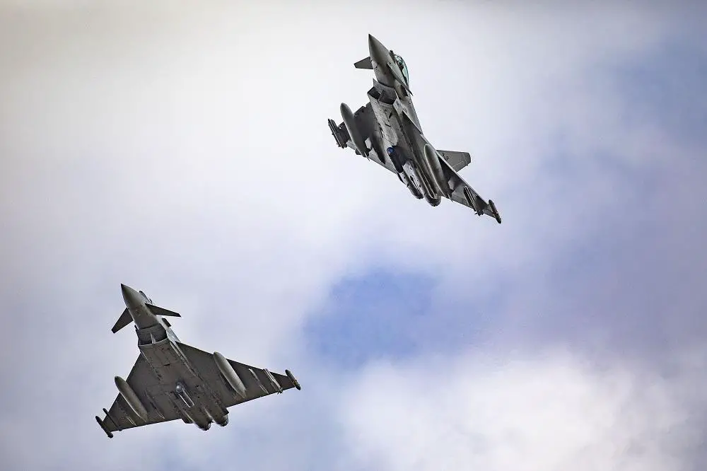 Typhoon aircraft from the Italian Air Force at RAF Waddington where they are based for the exercise. 