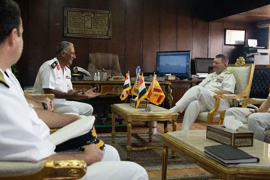 Egyptian Naval Base, Commander, Admiral Walid Aly Atia, speaking with Rear Adm. Scott Sciretta, Commander, Standing NATO Maritime Group Two (SNMG2) during a port visit in Egypt. 
