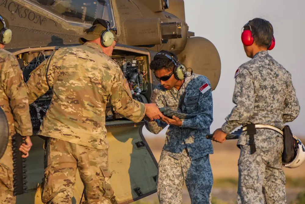 Service members from the Peace Vanguard Republic of Singapore Air Force and the Arizona Army National Guard trained together July 21 through August 29, 2022 at the Idaho National Guard’s Orchard Combat Training Center, completing day and night AH-64 Apache aerial gunnery operations.