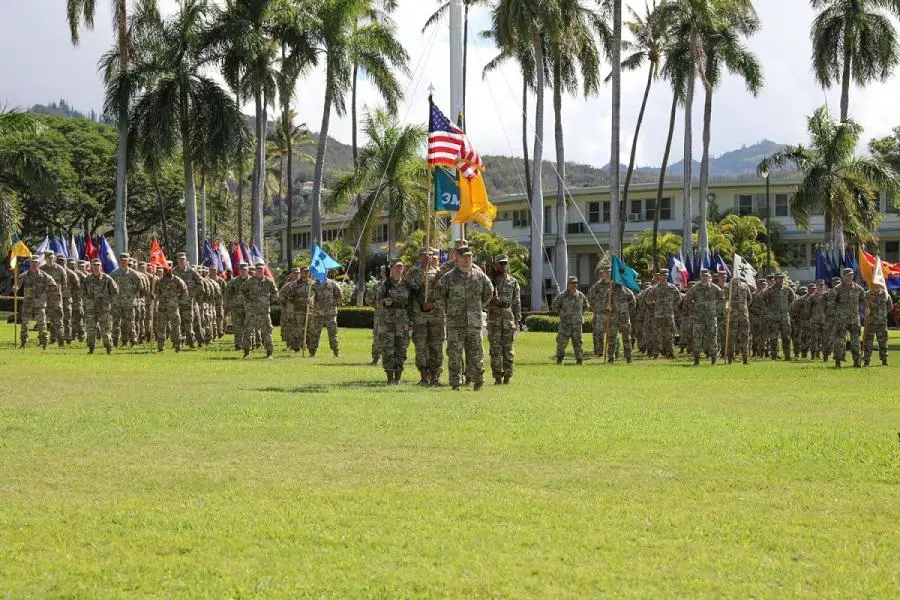 U.S. Army Pacific hosts 3rd Multi-Domain Task Force activation ceremony Sept. 23, 2022, on Historic Palm Circle at Fort Shafter, Hawaii. The activation of a MDTF is part of a long standing plan to increase Multi-Domain Operations capabilities in the Indo-Pacific region and is not related to any current events. (U.S. Army photo by Pfc. Christopher Smith)