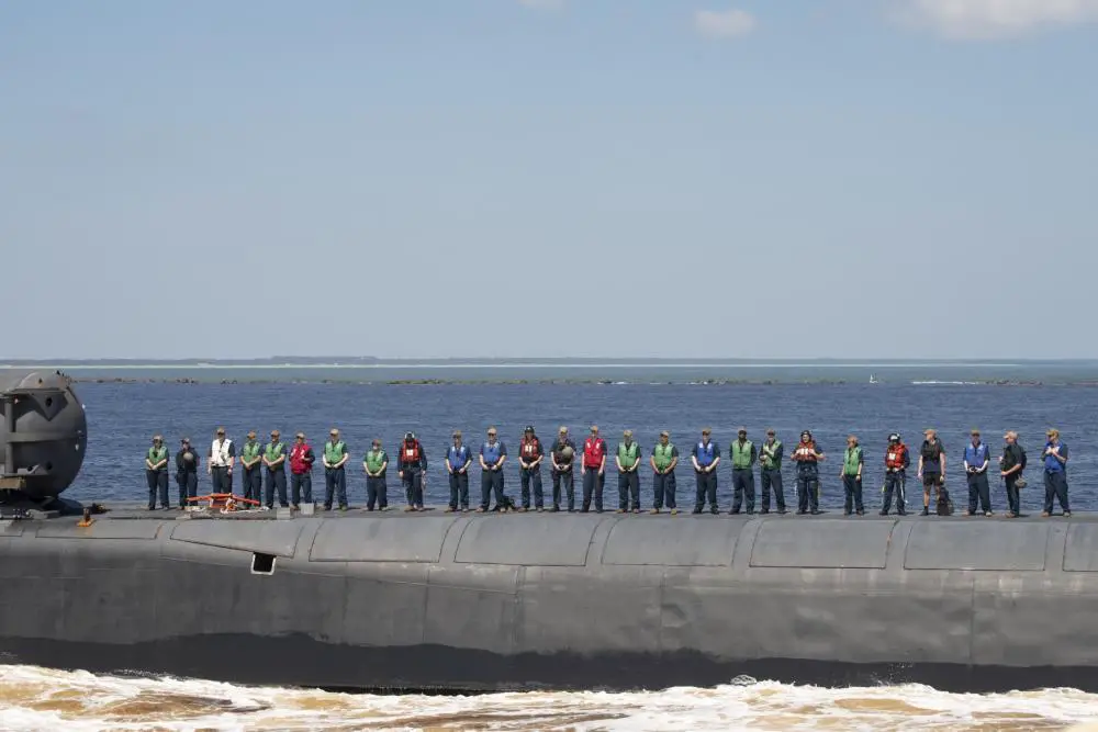 The Ohio-class guided-missile submarine USS Georgia (SSGN 729) returns to its homeport at Naval Submarine Base Kings Bay, Georgia, after a 790-day forward-deployment.
