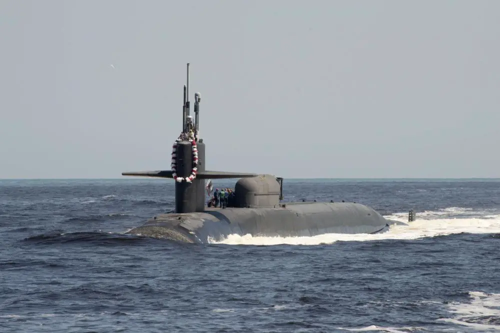 The Ohio-class guided-missile submarine USS Georgia (SSGN 729) returns to its homeport at Naval Submarine Base Kings Bay, Georgia, after a 790-day forward-deployment.