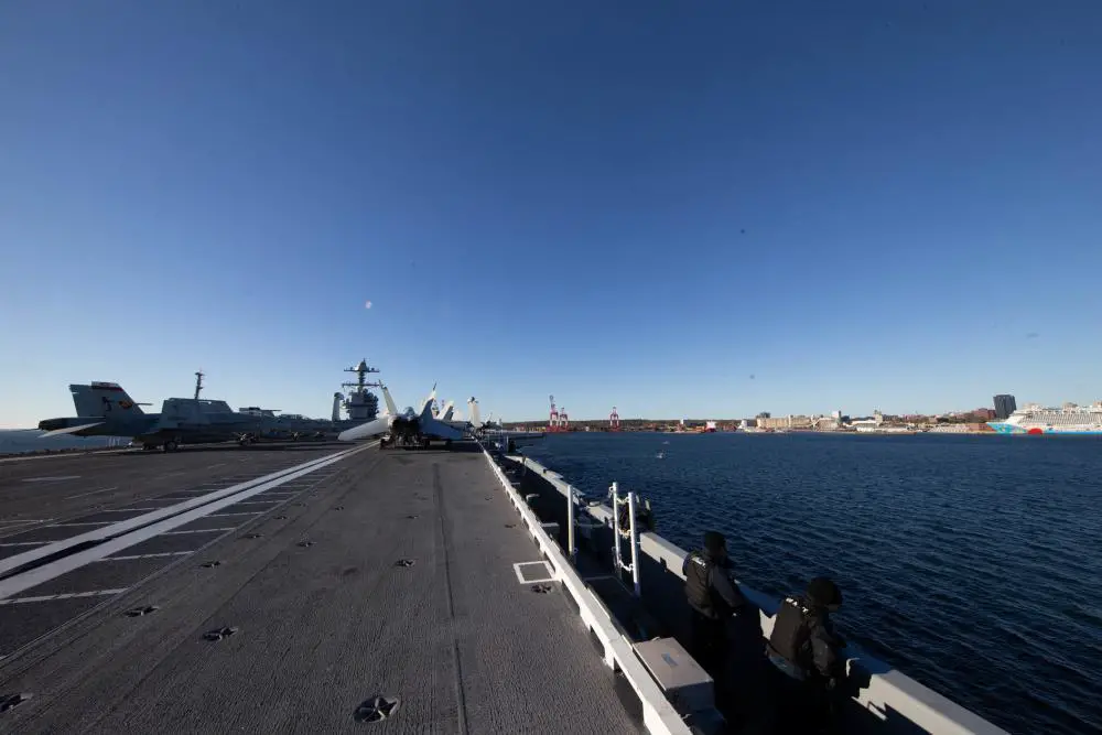 The first-in-class aircraft carrier USS Gerald R. Ford (CVN 78) transits to Halifax, Nova Scotia, for ship’s first international port visit, Oct. 28, 2022. 