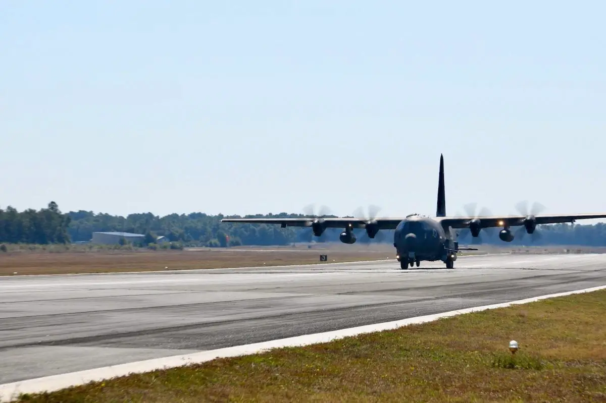 An AC-130J Ghostrider takes-off from Bob Sikes Airport following the AC-130J Ghostrider dedication and delivery ceremony Nov. 2, 2022, in Crestview, Fla. Air Force Special Operations Command received its 31st and final AC-130J, completing the command’s transition from the legacy AC-130W, AC-130U and AC-130H fleets. (U.S. Air Force photo by Tech. Sgt. Michael Charles)