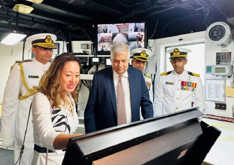 The President of Sri Lanka Honorable Ranil Wickremesinghe and the U.S. Ambassador to Sri Lanka Julie Chung attended the commissioning of the Navy Ship Vijayabahu in Colombo Harbor